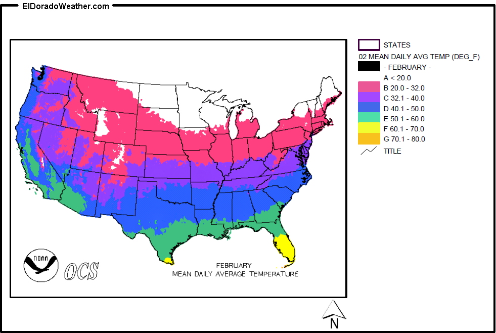 United States February Yearly Annual Mean Daily Average Temperature